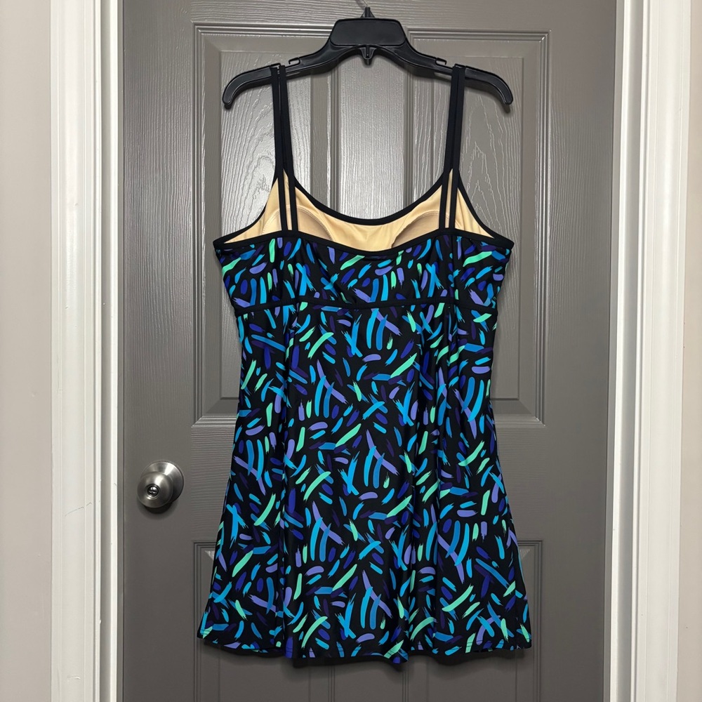 Beach Belle Swim Dress One Piece Plus Size 24 Black Multi - Picture 4 of 13